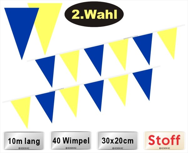 Blau-gelbe Wimpelkette, 10m, 2.Wahl