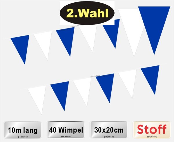 Blau-wei&szlig;e Wimpelkette, 10m, 2.Wahl