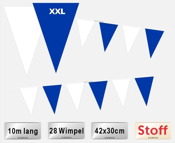 Blau-weiße Wimpelkette XXL, 10m